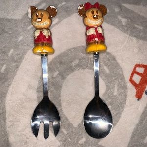 Vintage Mickey and Minnie Mouse salad spoon and fork